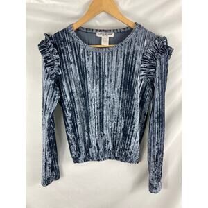 Cotton Emporium Crushed Velvet Ruffle Shoulder Long Sleeve Blouse Sz Small